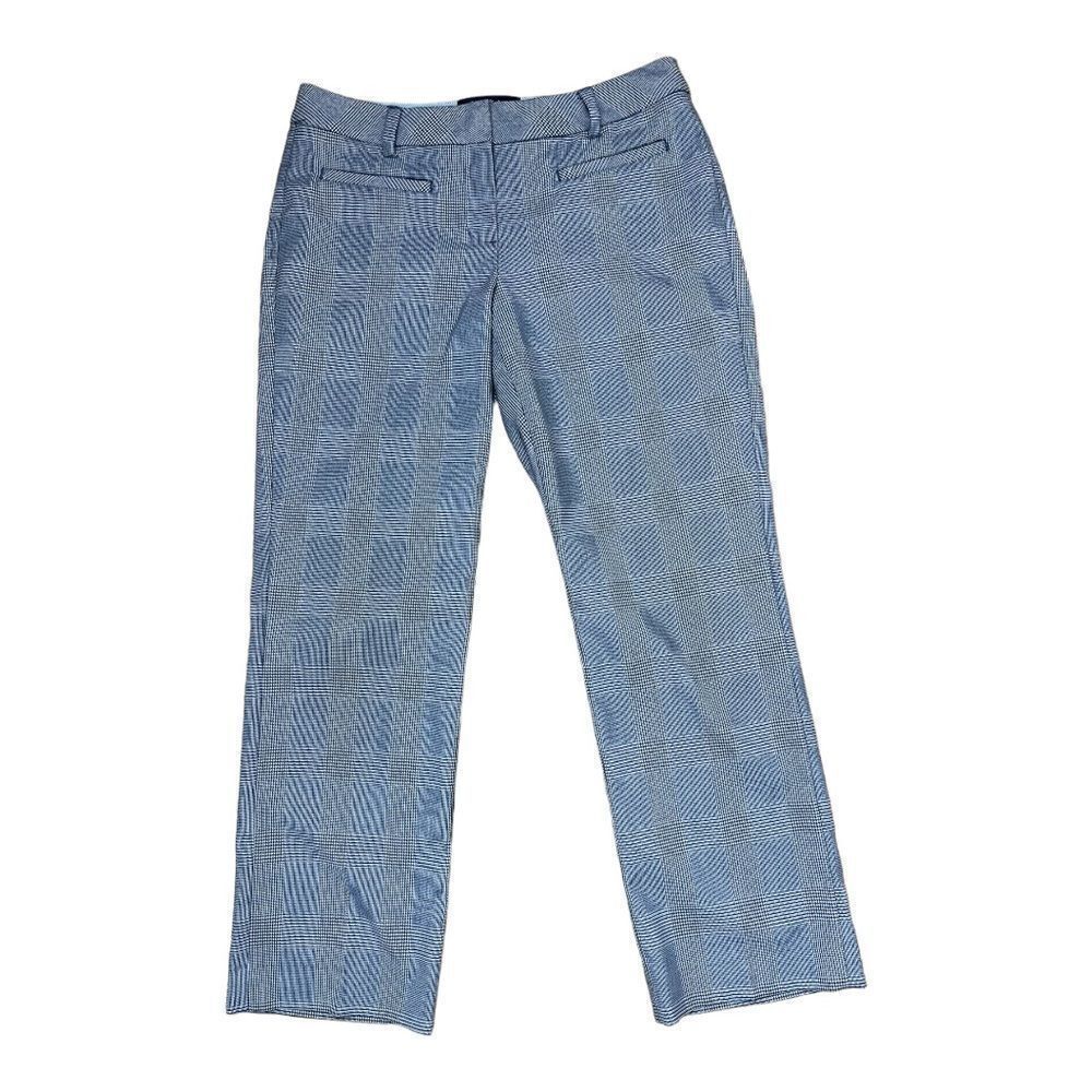 Classic Lands' End Women's Mid Rise Blue Checked Cropped Pants 4P Casual Office